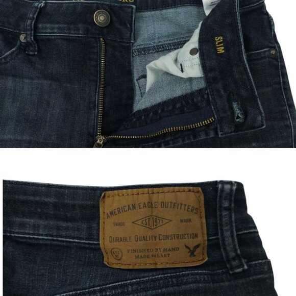 American Eagle Extreme Flex Slim Jeans Mens 30x31 READ Dark Wash Mid Rise - Picture 9 of 16
